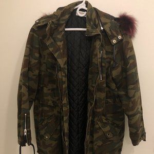 Elizabeth & James | Camouflage Fox Fur Hooded Coat